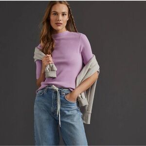 Maeve x Anthropologie Short Sleeve Ribbed Mock Neck Lilac Tee, Size XS
